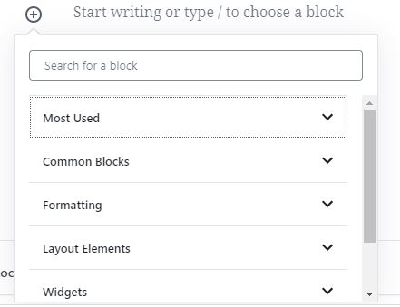 search blocks add a new post in WordPress using the Gutenberg editor
