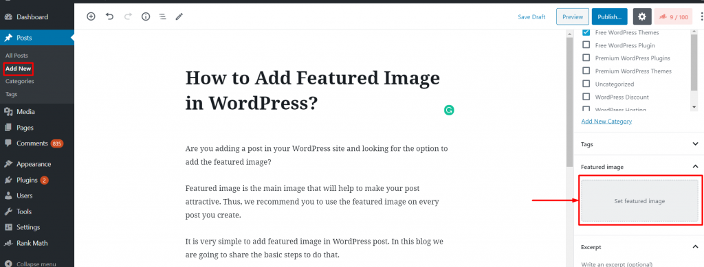 Add Featured Image in WordPress