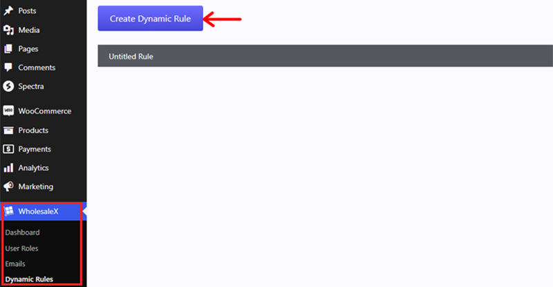 go to create dynamic rule option
