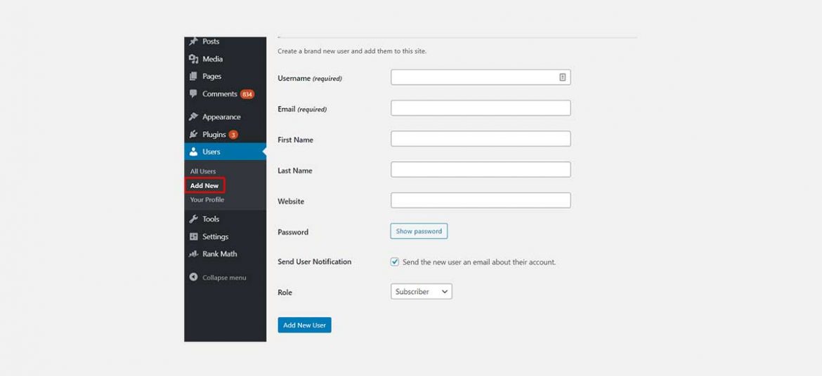 add a new users WordPress