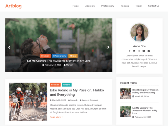 Best Blog theme for writers Artblog