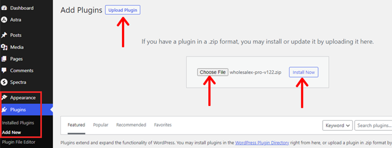 choose and install premium wholesalex plugin