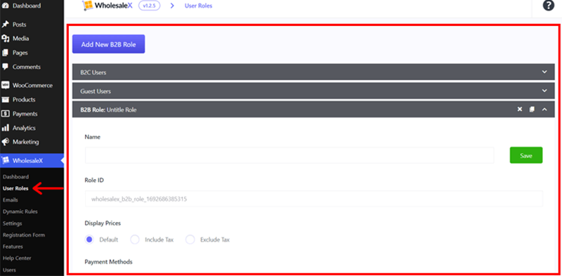 go to user role option and add new b2b role