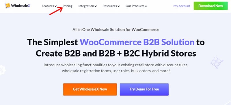 go to wholesalex pricign option
