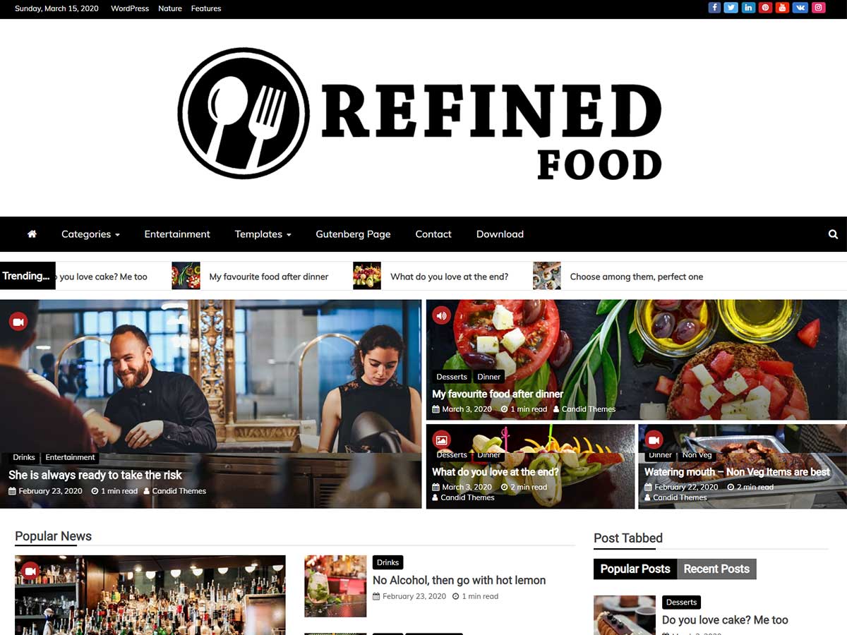 Refined Magazine Pro – Premium Magazine WordPress Theme Food Demo Pro