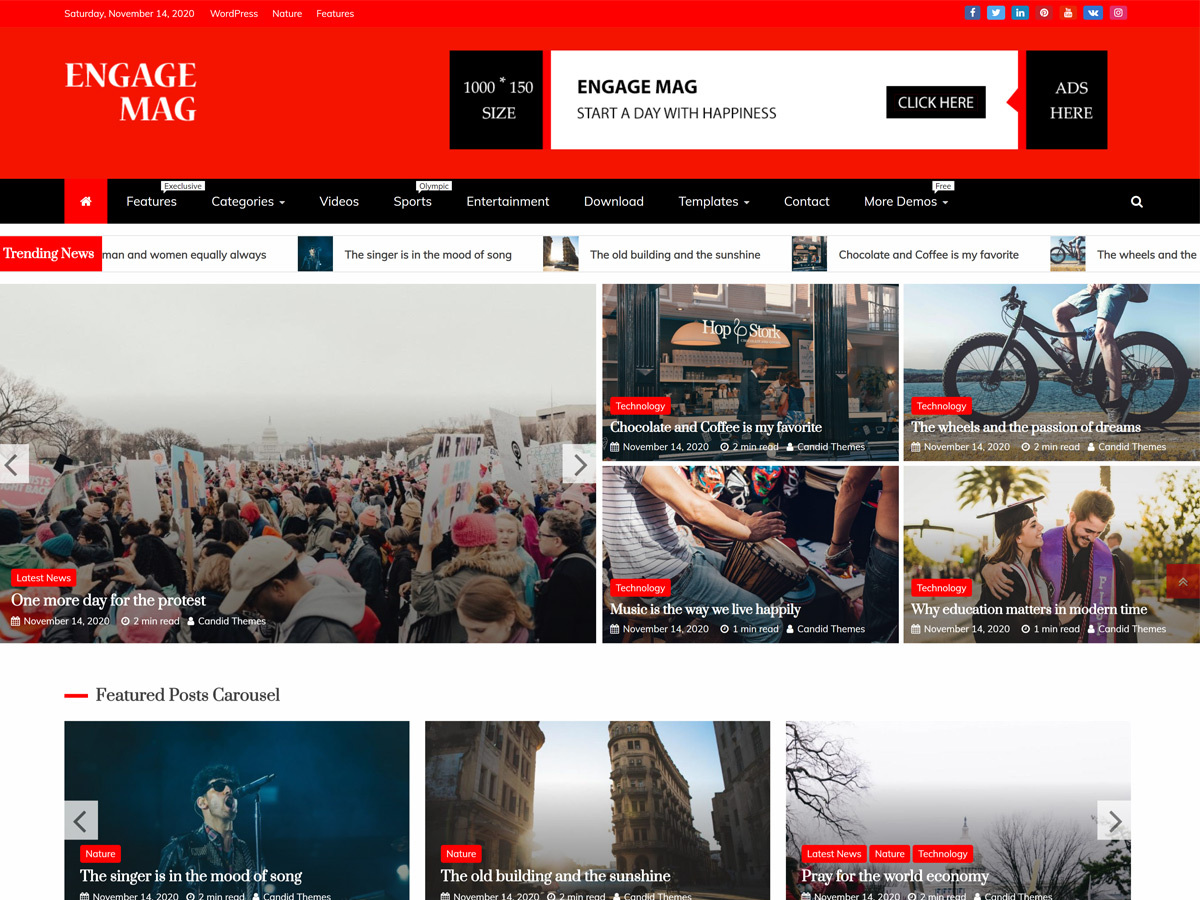 Engage Mag – Free WordPress Magazine Theme Main Demo